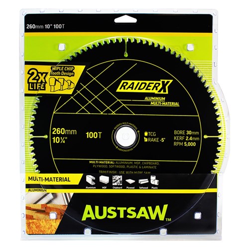 Austsaw RaiderX Aluminium Multi Material Blade | 260mm x 30 x 100T