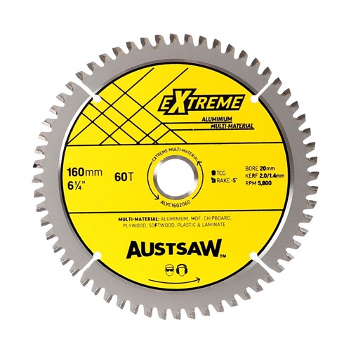 Austsaw - 160mm (6 1/4in) Aluminium Blade Triple Chip - 20/16mm Bore - 60 Teeth