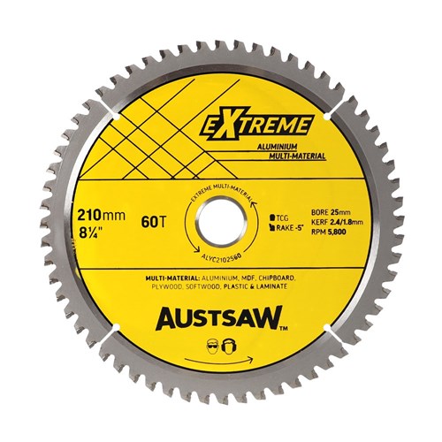 Austsaw - 210mm (8 1/4in) Aluminium Blade Triple Chip - 25/16mm Bore - 60 Teeth