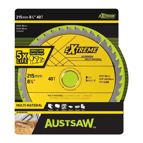 Austsaw - 215mm (8 1/2in) Aluminium Blade Triple Chip - 30mm Bore - 40 Teeth