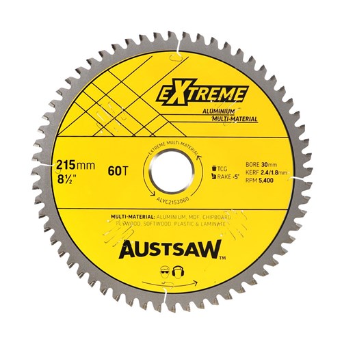 Austsaw - 215mm (8 1/2in) Aluminium Blade Triple Chip - 30mm Bore - 60 Teeth