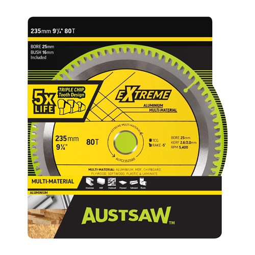 Austsaw - 235mm (9 1/4in) Aluminium Blade Triple Chip - 25/16mm Bore - 80 Teeth