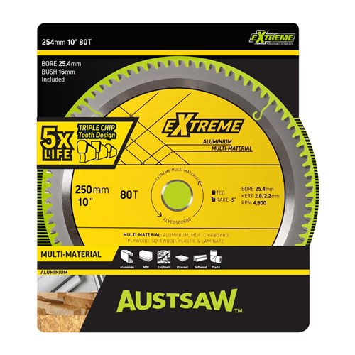 Austsaw - 250mm (10in) Aluminium Blade Triple Chip - 25.4mm Bore - 80 Teeth