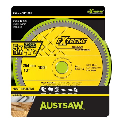 Austsaw - 254mm (10in) Aluminium Blade Triple Chip - 30mm Bore - 100 Teeth