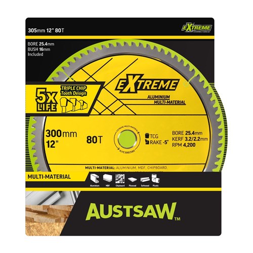 Austsaw - 305mm (12in) Aluminium Blade Triple Chip - 25.4mm Bore - 80 Teeth