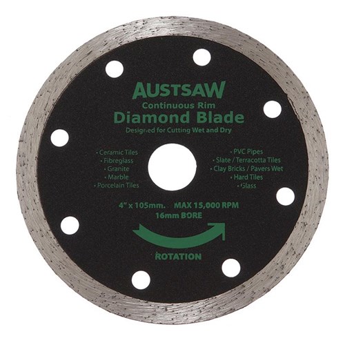 Austsaw - 103mm (4in) Diamond Blade Continuous Rim - 16mm Bore - Continuous