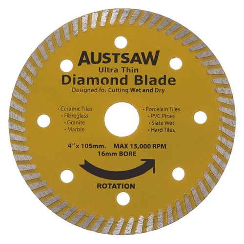 Austsaw - 103mm (4in) Diamond Blade Ultra Thin - 16mm Bore - Ultra Thin