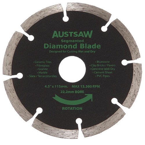 Austsaw - 115mm (4.5in) Diamond Blade Segmented - 22.2mm Bore - Segmented