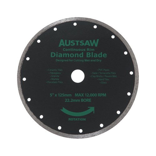 Austsaw - 125mm (5in) Diamond Blade Continuous Rim - 22.2mm Bore - Continuous