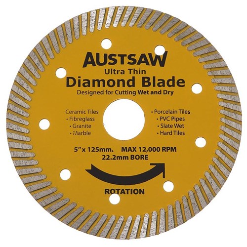 Austsaw - 125mm (5in) Diamond Blade Ultra Thin - 22.2mm Bore - Ultra Thin