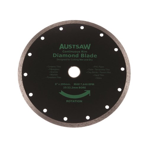 Austsaw - 200mm(8in) Diamond Blade Continuous Rim - 25/22.2mm Bore - Continuous