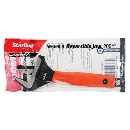 Wide Jaw Wrench Reversable 200mm (8'') Safety Nose with Orange Grip