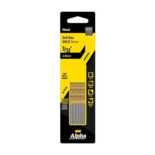 3/32in (2.38mm) Jobber Drill Bit - Gold Series 10 pce Trade Pack