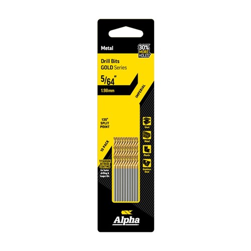 5/64in (1.98mm) Jobber Drill Bit - Gold Series 10 pce Trade Pack