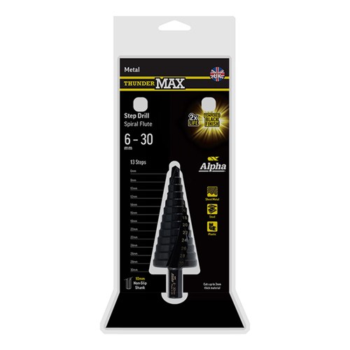 ThunderMax Step Drill Spiral Flute 6-30mm Metric Carded