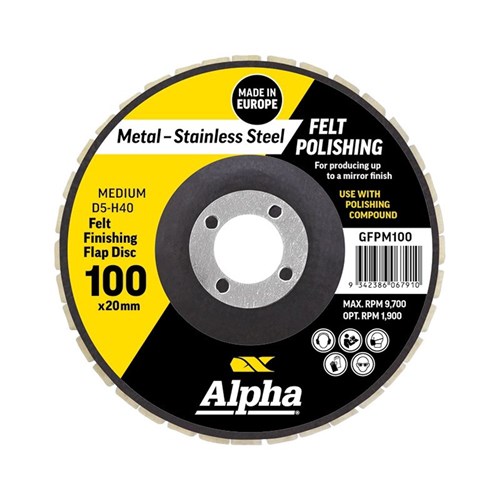 Felt Polishing Flap Disc 100mm Medium D5-H40 Carded (Pk 1)