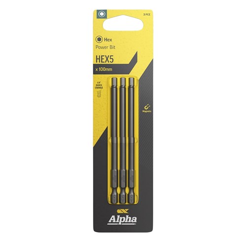 HEX5 x 100mm Power Bit Carded | 3 Pack
