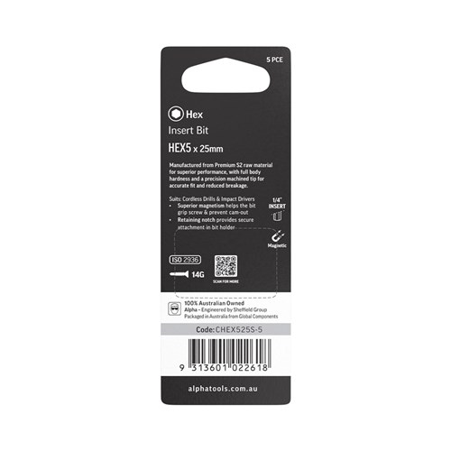 HEX5 x 25mm Insert Bit Carded | 5 Pack