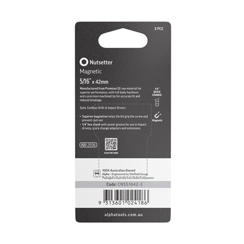 Nutsetter 5/16in x 65mm Magnetic Carded | 3 Pack