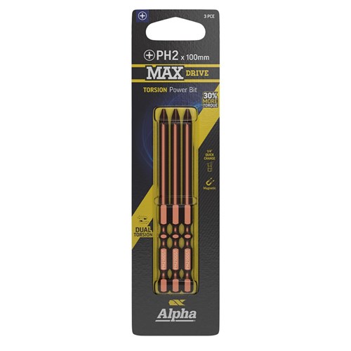 PH2 x 100mm MAXdrive Torsion Power Bit Carded | 3 Pack