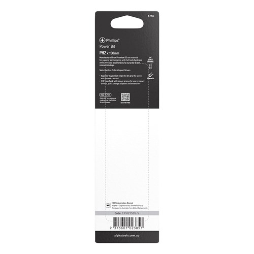 PH2 x 150mm Phillips Power Bit Carded | 5 Pack