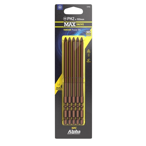PH2 x 150mm MAXdrive Torsion Power Bit Carded | 5 Pack