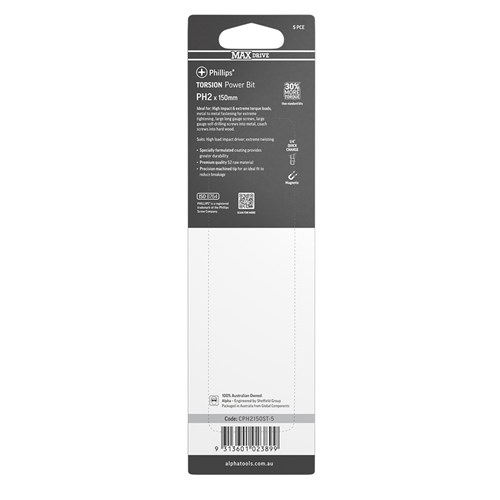 PH2 x 150mm MAXdrive Torsion Power Bit Carded | 5 Pack