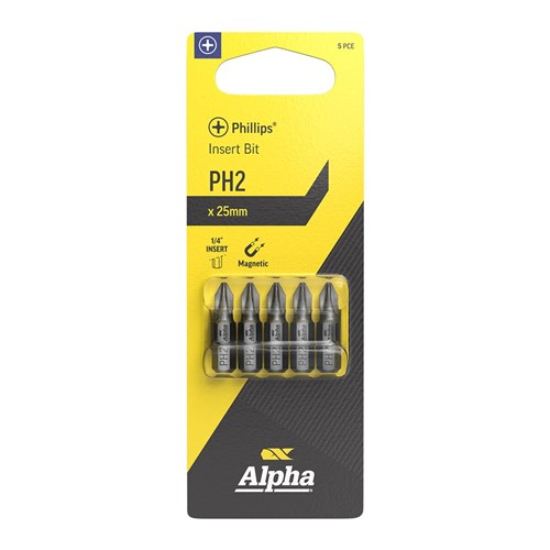 PH2 x 25mm Phillips Insert Bit Carded | 5 Pack
