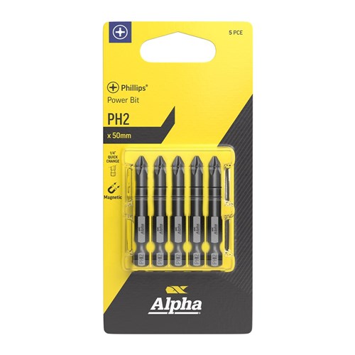PH2 x 50mm Phillips Power Bit Carded | 5 Pack