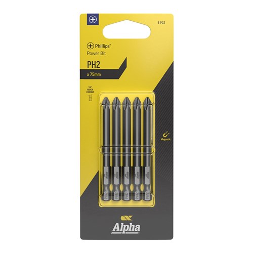 PH2 x 75mm Phillips Power Bit Carded | 5 Pack