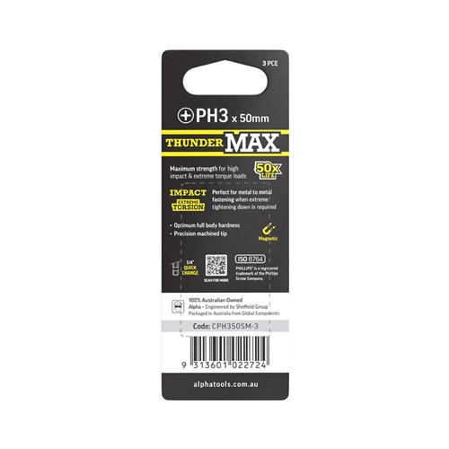 ThunderMax PH3 x 50mm Impact Power Bit Carded | 3 Pack