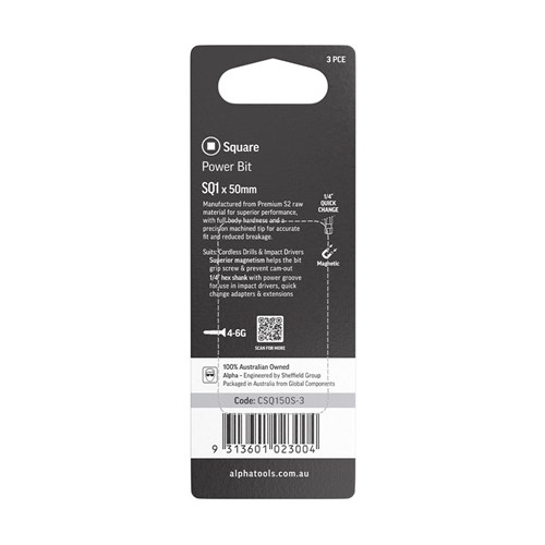 SQ1 x 50mm Power Bit Carded | 3 Pack