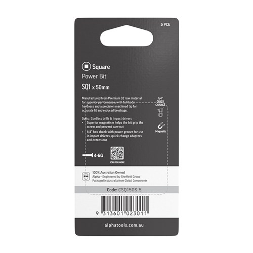 SQ1 x 50mm Power Bit Carded | 5 Pack
