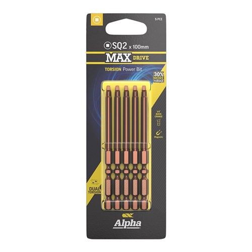 SQ2 x 100mm MAXdrive Torsion Power Bit Carded | 5 Pack