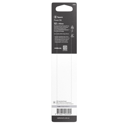 SQ2 x 150mm Power Bit Carded | 3 Pack