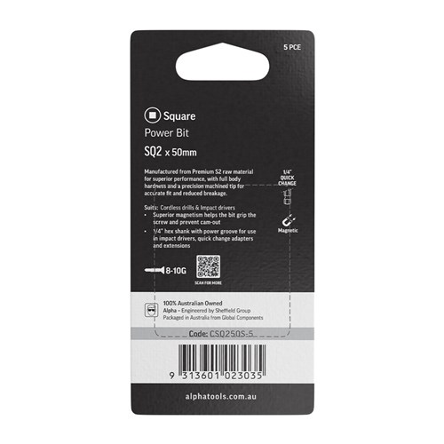 SQ2 x 50mm Power Bit Carded | 5 Pack