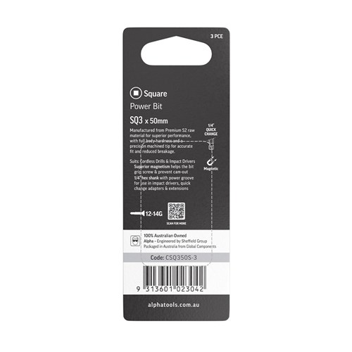 SQ3 x 50mm Power Bit Carded | 3 Pack