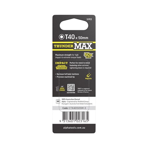 ThunderMax TX40 x 50mm Impact Power Bit Carded | 3 Pack