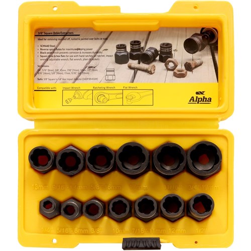 13 Pce | Alpha Damaged Nut & Bolt Extractor Set -  3/8in Drive Met/Imp