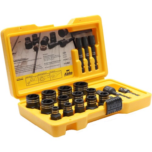 19 Pce | Alpha Damaged Nut and Bolt Extractor Set - 1/4in & 3/8in Drive Met/Imp