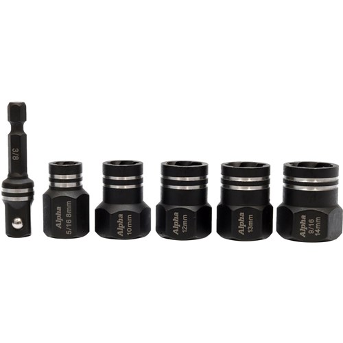 6pce | Alpha Damaged Nut & Bolt Extractor Set | 1/4in & 3/8in Drive Met/Imp