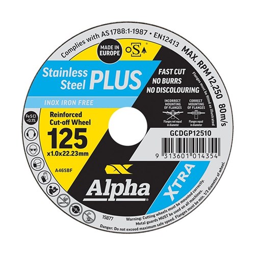 Alpha Stainless Steel Plus | 125 x 1.0mm Cutting Disc - 10 Pack