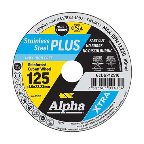 Alpha Stainless Steel Plus | 125 x 1.0mm Cutting Disc - 25 Pack