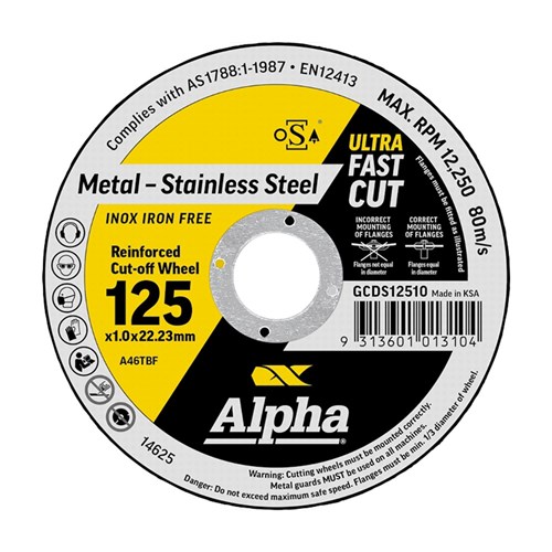 Cutting Disc 125 x 1mm Alpha Tub (Pk 100) Bonus 29-721B Snips