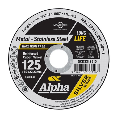 Alpha SLAB | 125x1.0mm Silver Series Cutting Disc x100 | Bonus Sterling Folding Utility Knife