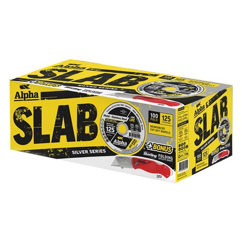 Alpha SLAB | 125x1.0mm Silver Series Cutting Disc x100 | Bonus Sterling Folding Utility Knife