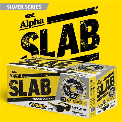 Alpha x Bolle SLAB | 125x1.0mm Silver Series Cutting Disc x100 | Bonus Bolle Safety Glasses - Black