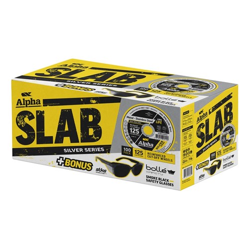 Alpha x Bolle SLAB | 125x1.0mm Silver Series Cutting Disc x100 | Bonus Bolle Safety Glasses - Black