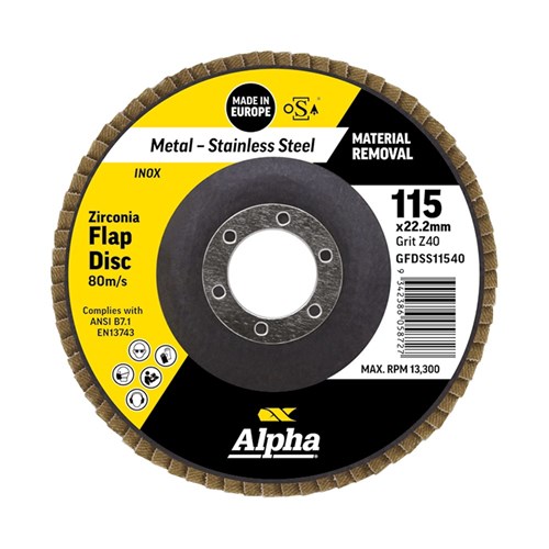 Flap Disc 115mm Z40 Grit Zirconia Alpha Bulk