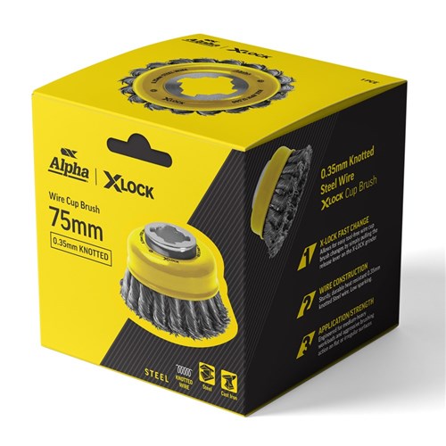 Alpha Cup Brush X-Lock 75mm Steel Wire | 0.35mm Knotted